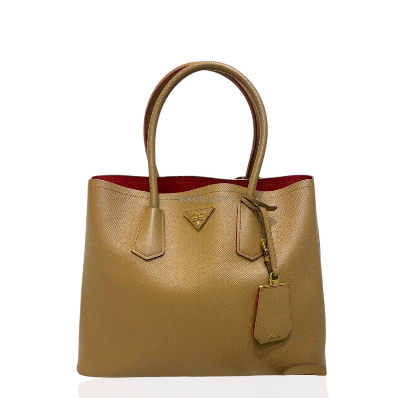 tas satchel Prada Saffiano Cuir Double Bag Caramel GHW Satchel Bag Tinkerlust